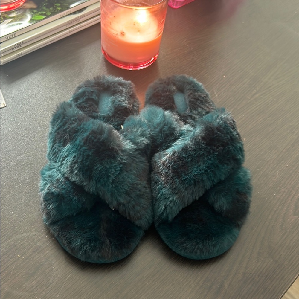 Women's Plush Fur Slippers - Teal